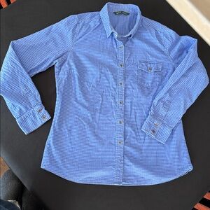 Vintage Woolrich Women's Large Plaid Flannel Shirt 100% Cotton Sapphire Blue